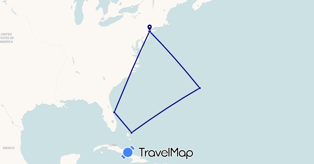 TravelMap itinerary: driving in Bermuda, Bahamas, United States (North America)
